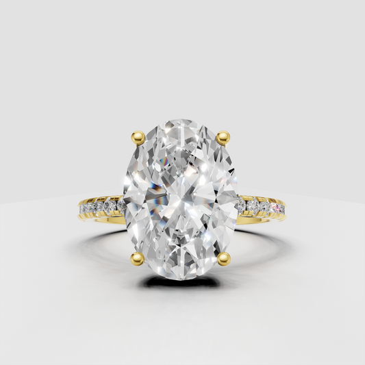 Oval cut diamond hidden halo engagement ring in yellow gold