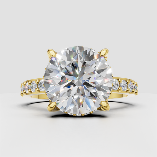 Round diamond crossover engagement ring with four-prong setting