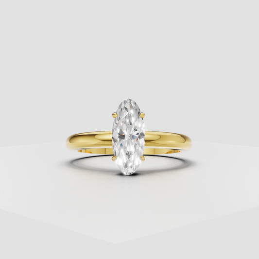 Oval diamond four-prong solitaire engagement ring in polished yellow gold
