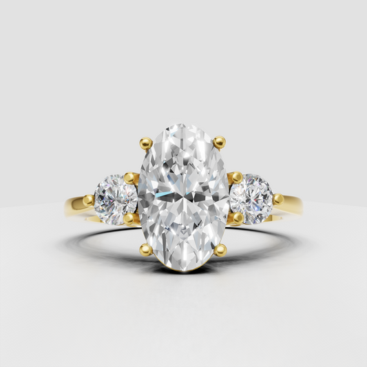 Oval cut diamond three stone engagement ring with prong setting