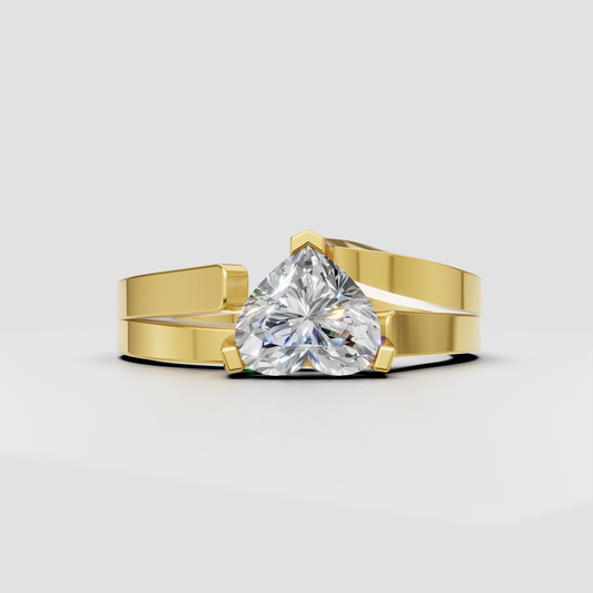 Heart solitaire diamond engagement ring with sculptural gold shoulders