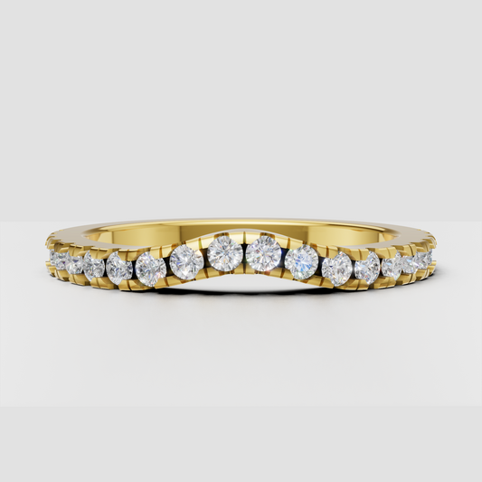 Round diamond pavé eternity wedding band in polished yellow gold