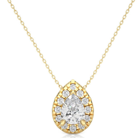 Pear Cut Lab Diamond Halo Pendant Necklace