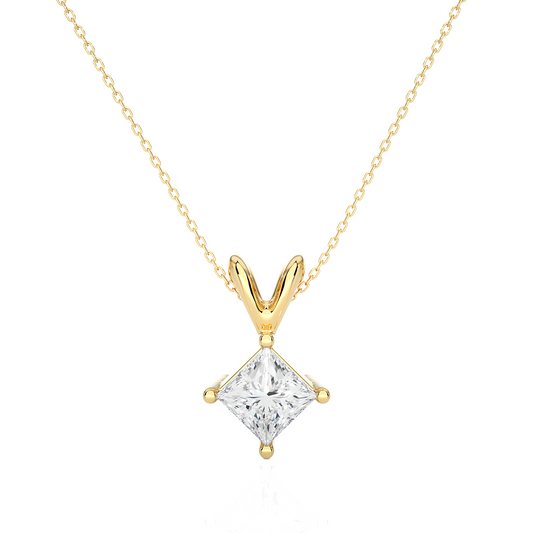 Vermeil Gold Princess Moissanite Diamond Solitaire Pendant Necklace