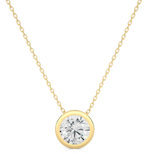Vermeil Gold Bezel Round Moissanite / Lab Grown Diamond Pendant
