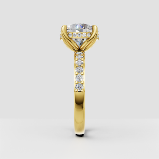Elegant round diamond engagement ring with intertwined shoulders
