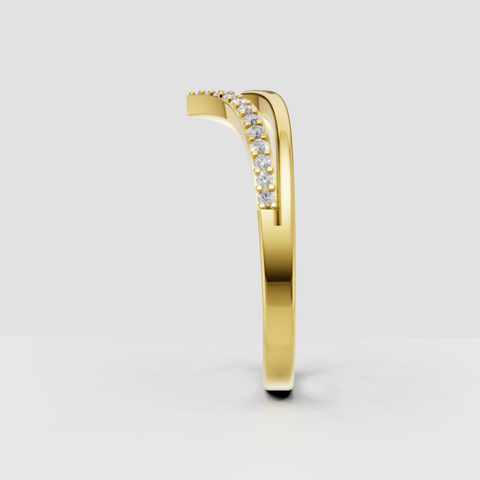Yellow gold diamond chevron ring with shared-prong setting