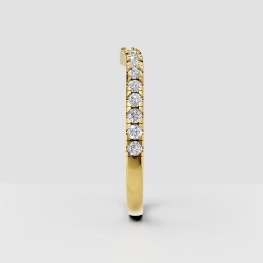 Elegant round diamond pavé wedding ring viewed from the front