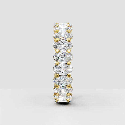 Oval cut diamond wedding band featuring continuous stones around the band