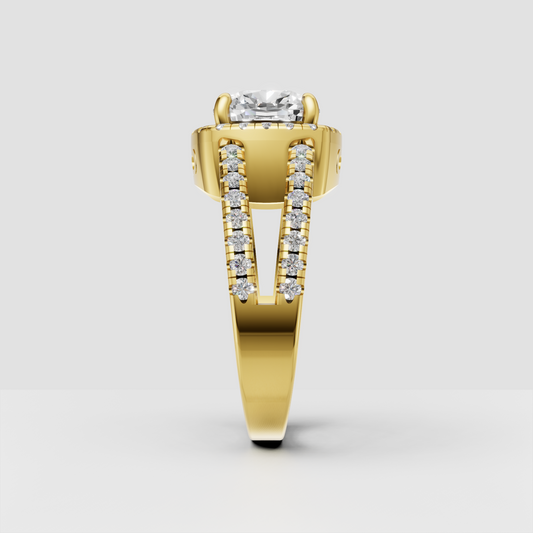 Cushion diamond engagement ring with halo