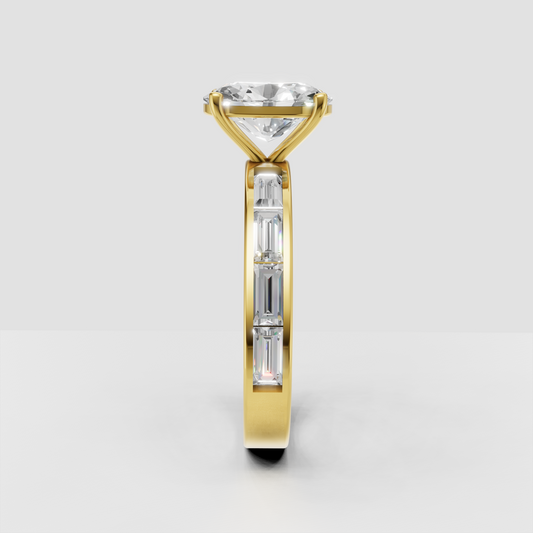 Yellow gold oval diamond ring with four-prong center setting