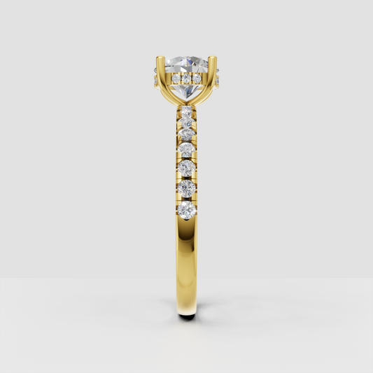 Yellow gold three stone round diamond engagement ring