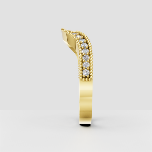 Yellow gold floral diamond wedding ring with beadwork