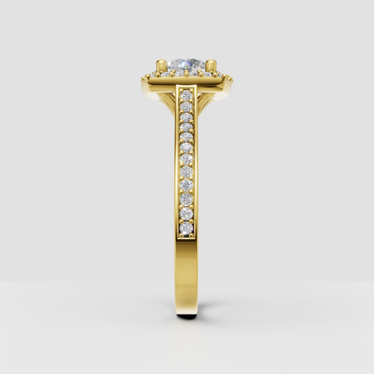Elegant round cut diamond engagement ring with full halo