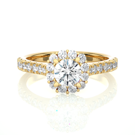 Round Halo Moissanite Lab Diamond Vermeil Engagement Ring