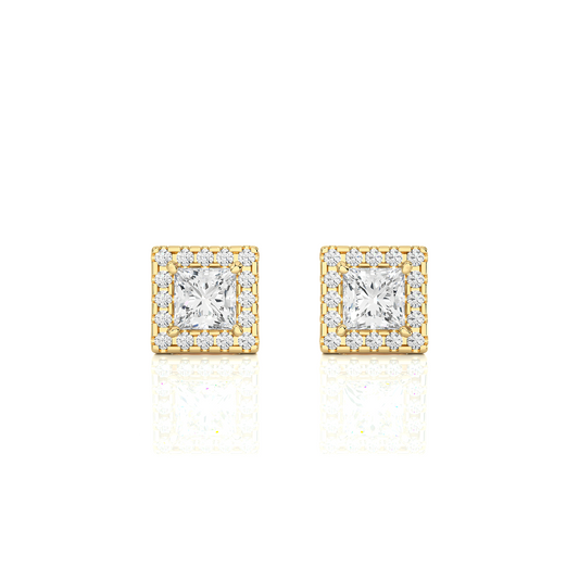 Vermeil Princess Halo Moissanite Lab Diamond Luxury Stud Earrings