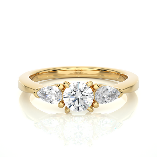 Three Stone Round Lab & Moissanite Diamond Engagement Ring With Pear Side Stones