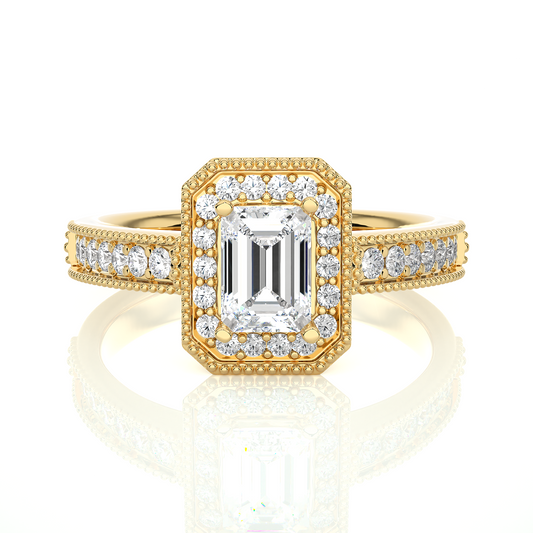 Emerald Cut Halo Vermeil Moissanite Lab Diamond Ring