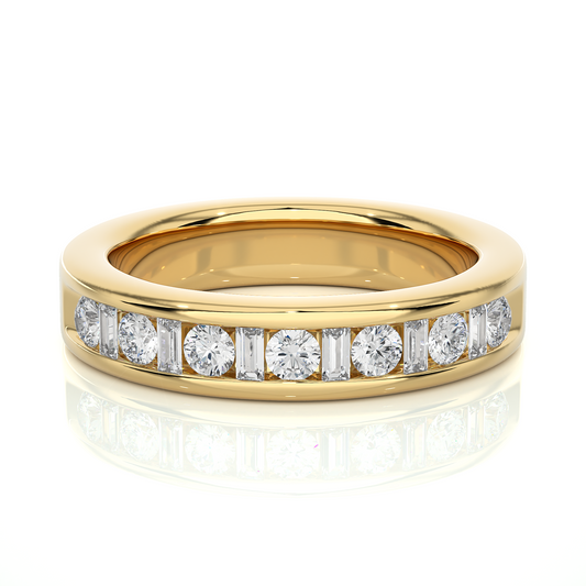 Baguette Round Diamond Moissanite Vermeil Wedding Band Ring