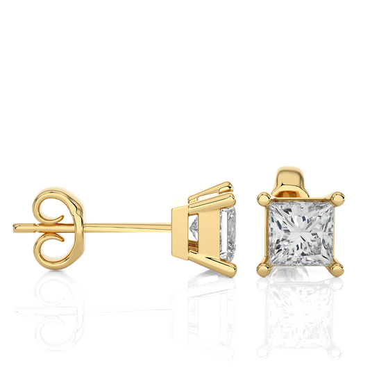 Vermeil Princess Cut Moissanite Lab Diamond Stud Earrings