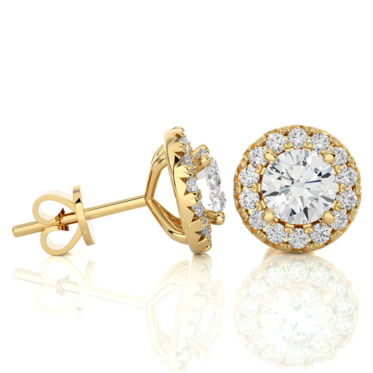 Vermeil Round Halo Moissanite Lab Diamond Stud Earrings