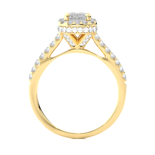 2 Carat Emerald Cut Lab Grown Diamond Halo Ring in Vermeil Gold | Moissanite Engagement Ring for Women