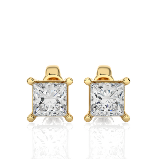 Vermeil Princess Cut Moissanite Lab Diamond Stud Earrings