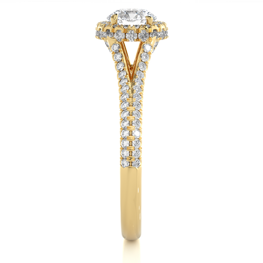 Luxury Split Shank Halo Moissanite Lab Diamond Vermeil Ring