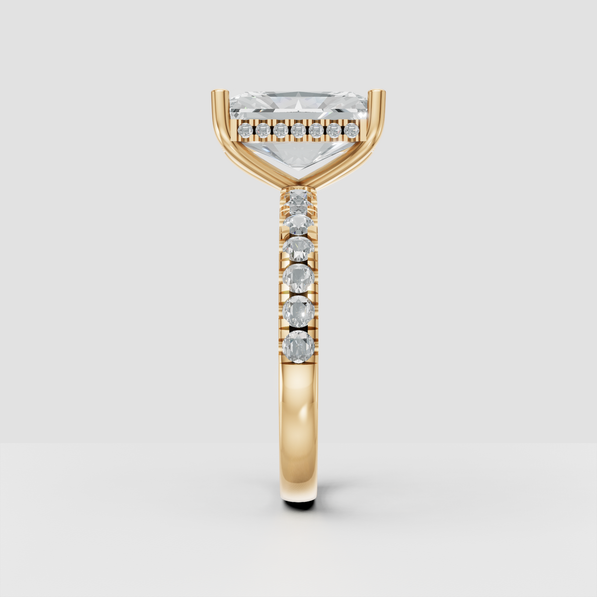 Luxury radiant diamond ring with concealed halo detail