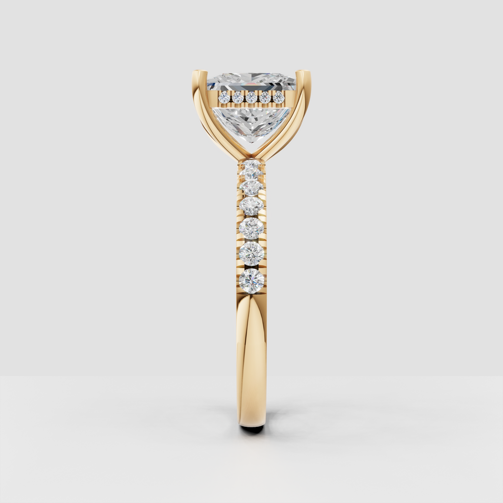 Square princess diamond ring with concealed halo detail