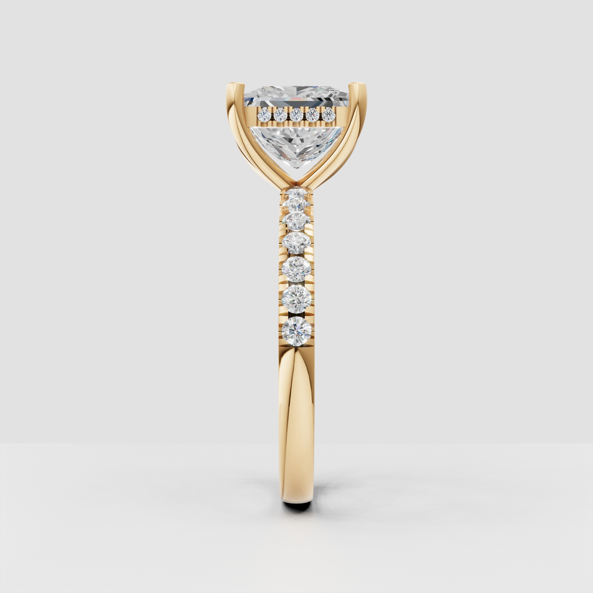 Square princess diamond ring with concealed halo detail