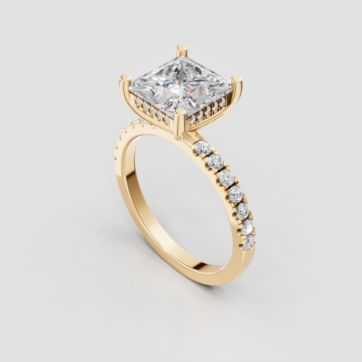 Princess cut diamond engagement ring with hidden halo setting