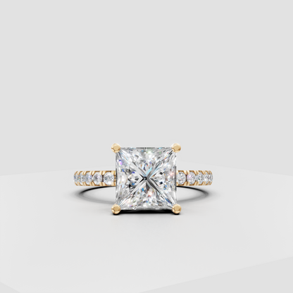 Princess diamond hidden halo engagement ring with polished band