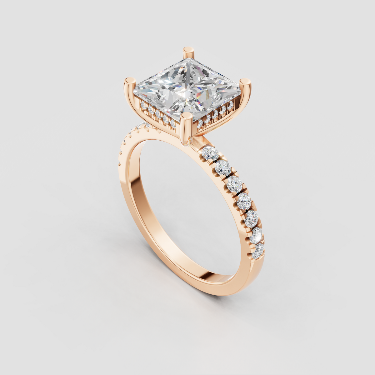 Princess diamond bridal ring with refined prong setting