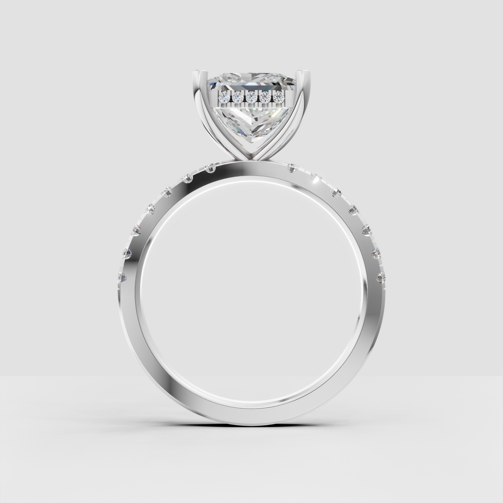 Princess diamond ring with concealed halo beneath center stone