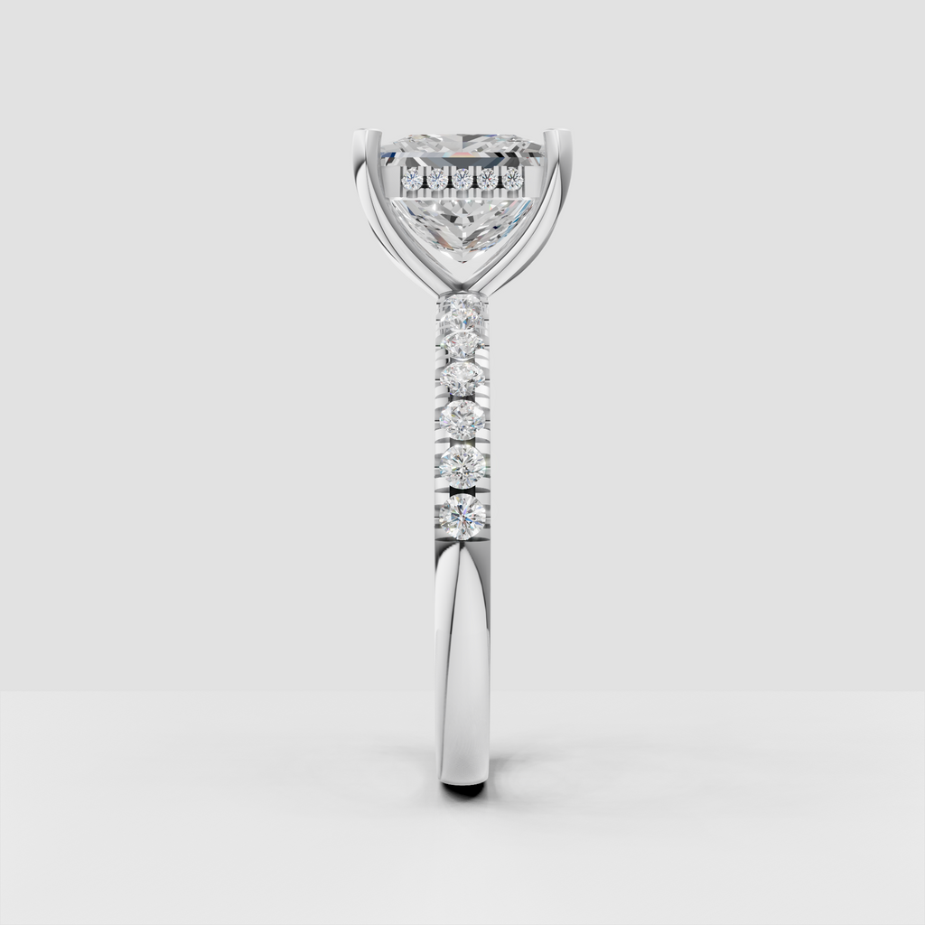Modern princess cut diamond engagement ring side view