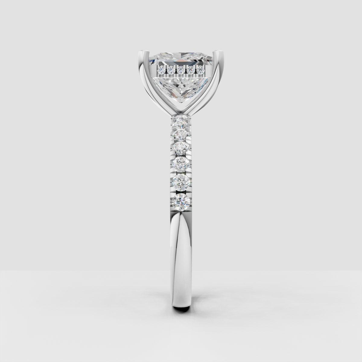 Modern princess cut diamond engagement ring side view