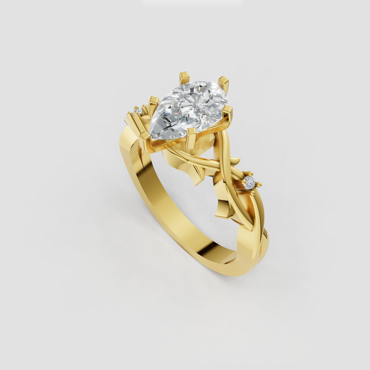 Pear shaped diamond engagement ring with layered pavé band