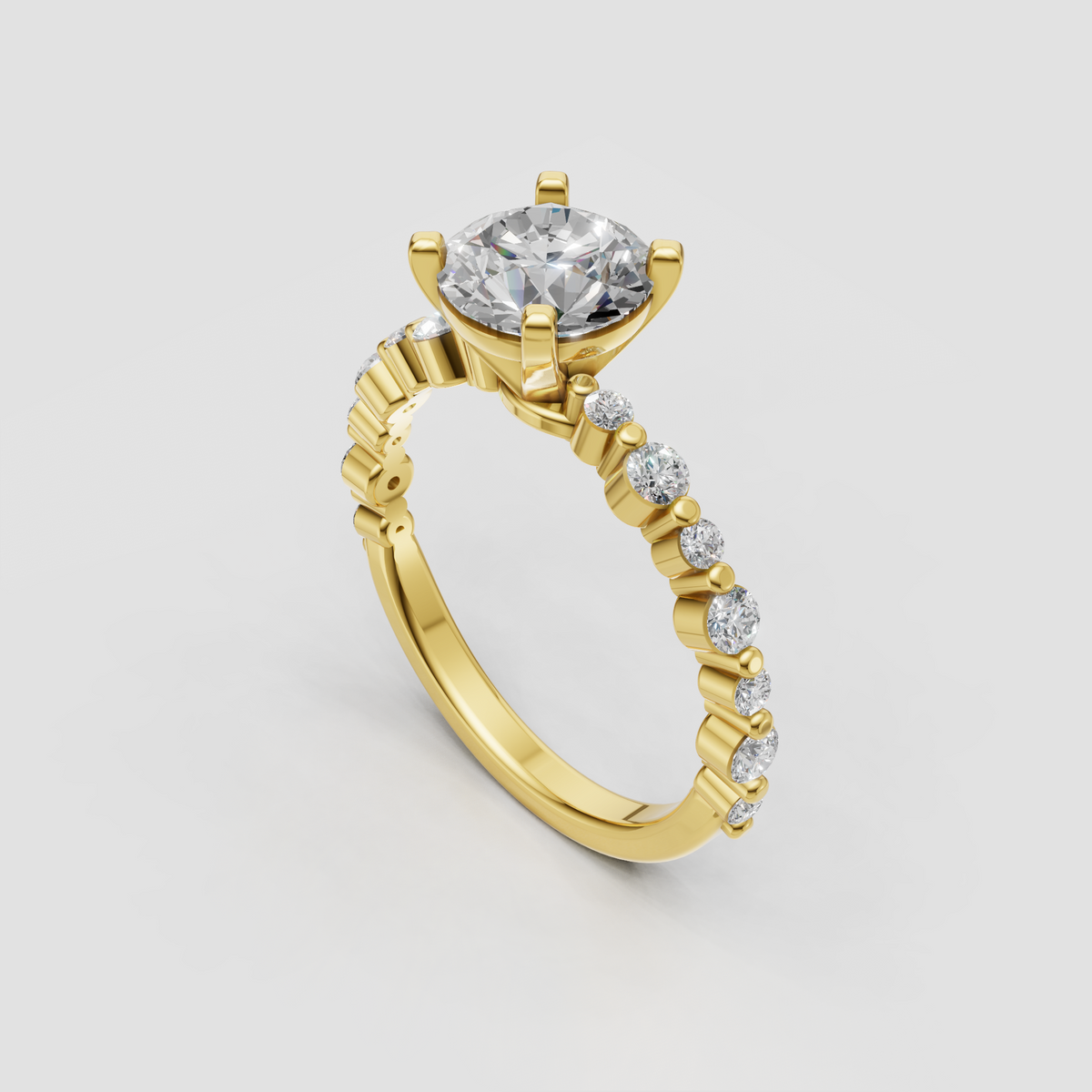 Princess diamond solitaire engagement ring with hidden halo and four-prong setting