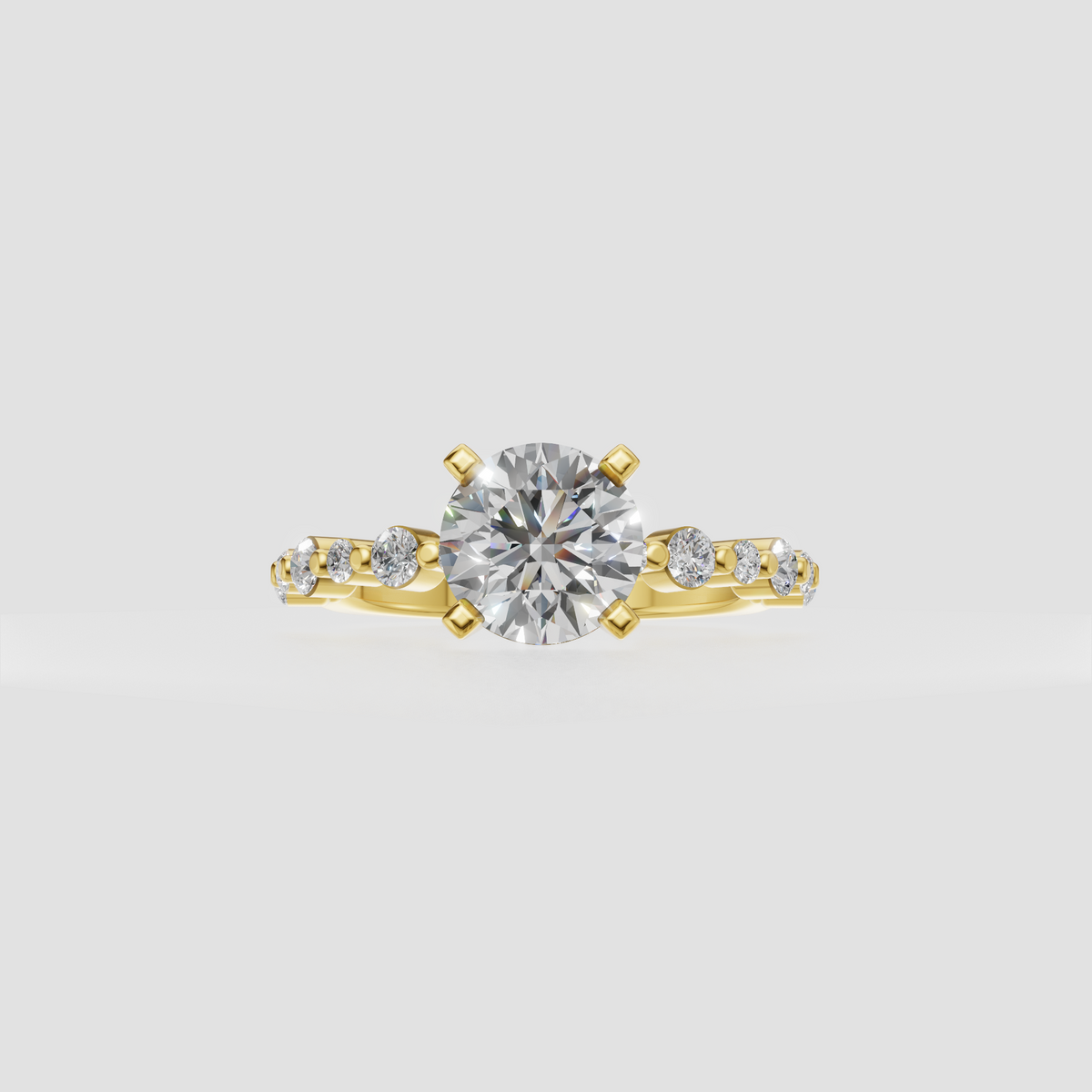Princess diamond solitaire engagement ring with hidden halo and four-prong setting