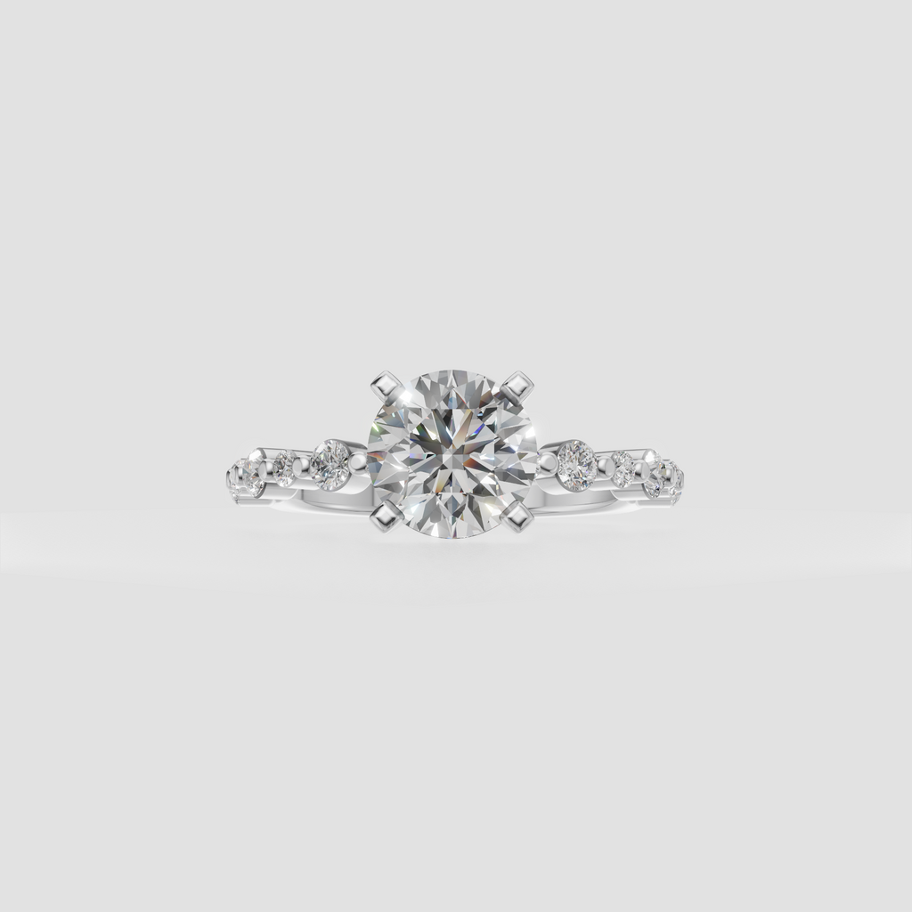 Princess diamond engagement ring with hidden accent diamonds beneath the center stone