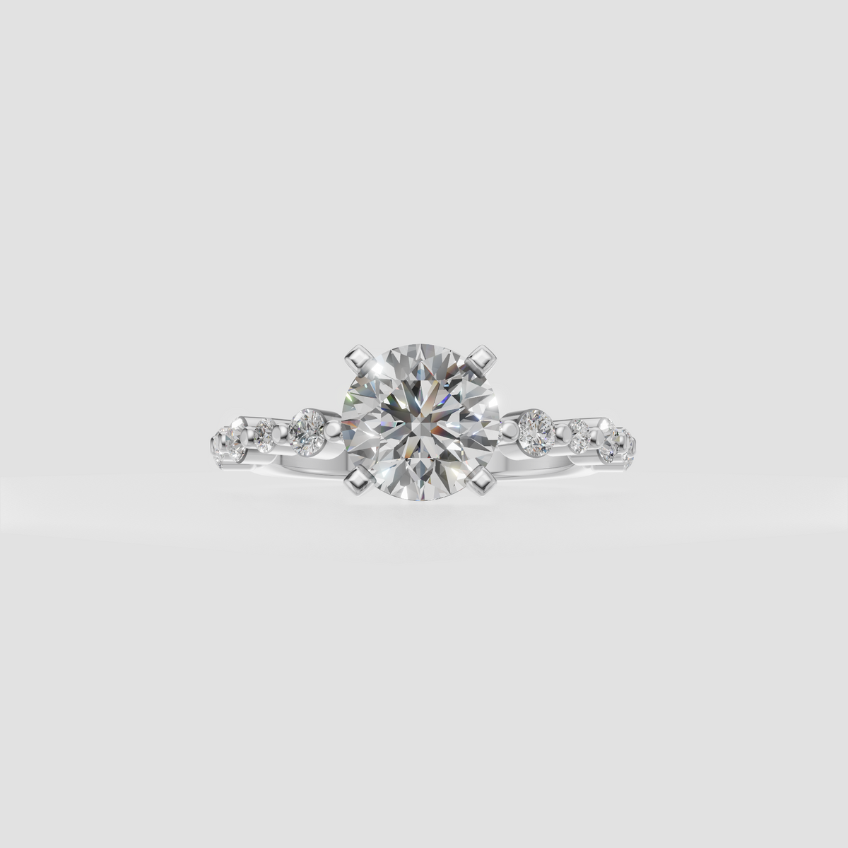 Princess diamond engagement ring with hidden accent diamonds beneath the center stone