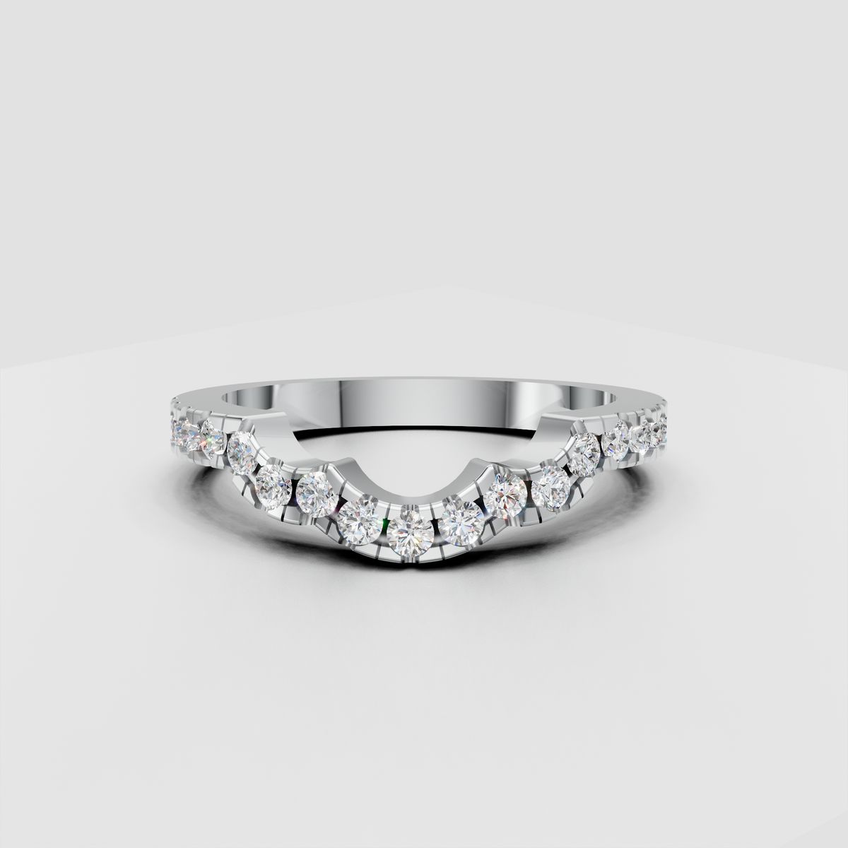 Round diamond wedding band with U-shaped curved profile