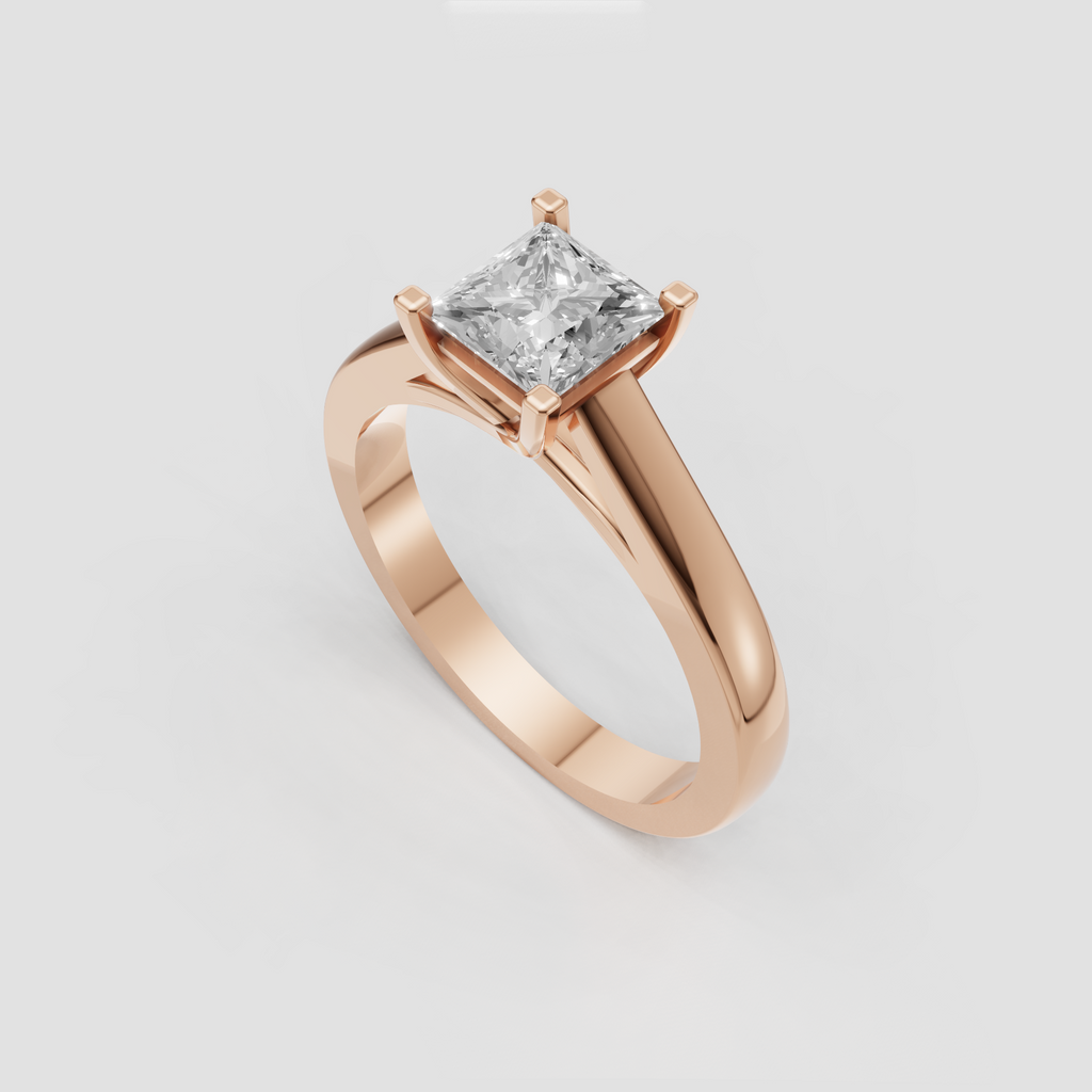 Minimalist platinum engagement ring with four-prong princess cut diamond