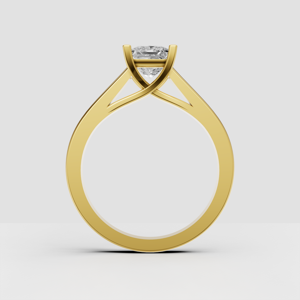 Princess cut engagement ring featuring a polished platinum band