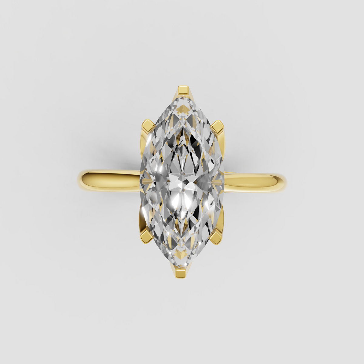 Marquise diamond cathedral solitaire engagement ring in polished platinum