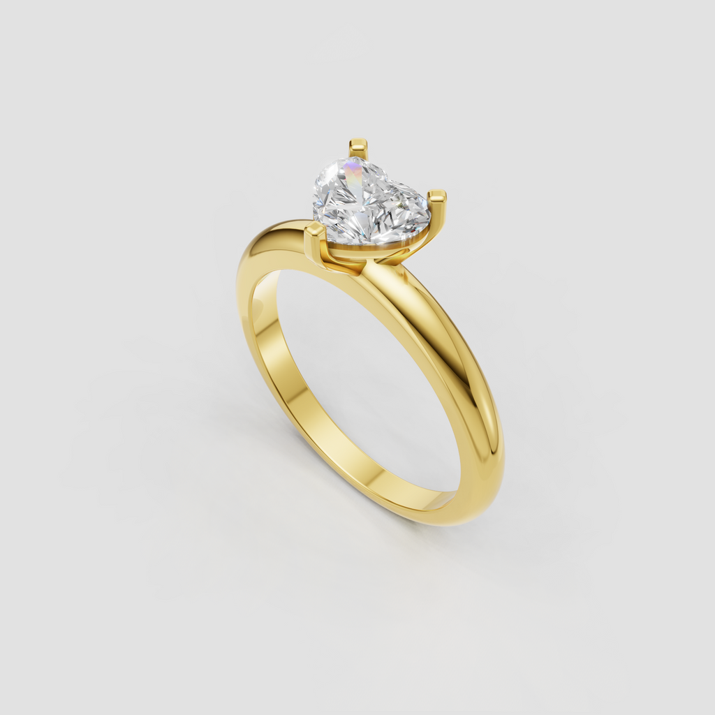 Front view of heart diamond engagement ring with polished solitaire band
