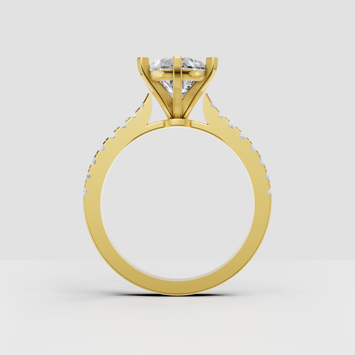 Platinum pear diamond engagement ring with sparkling pavé shoulder stones