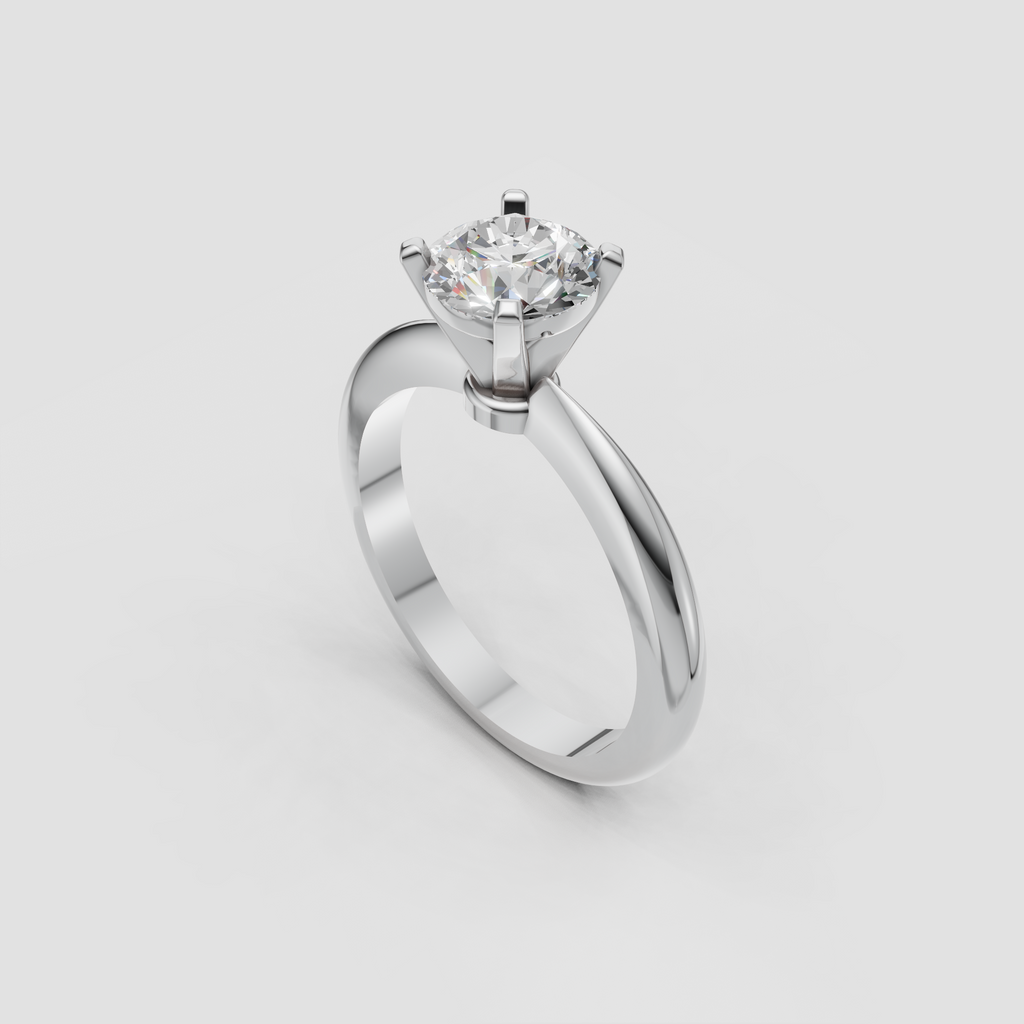 Modern round diamond solitaire engagement ring with smooth polished platinum band