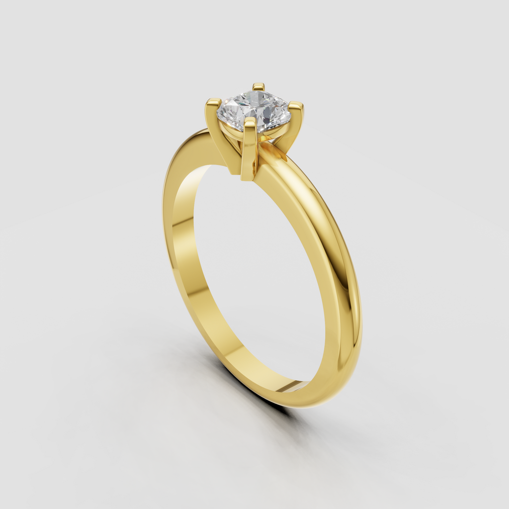 Round brilliant diamond ring featuring a sleek polished band and elevated cathedral setting